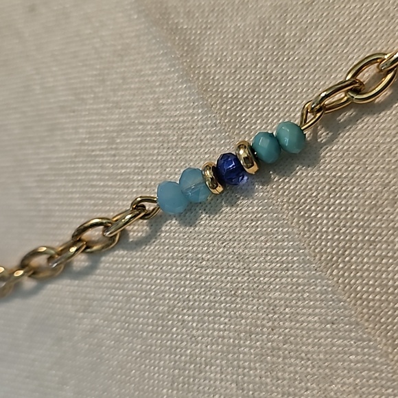 Vintage Napier Goldtone w/Blue Pendant & Blue Beaded Necklace - Picture 3 of 5